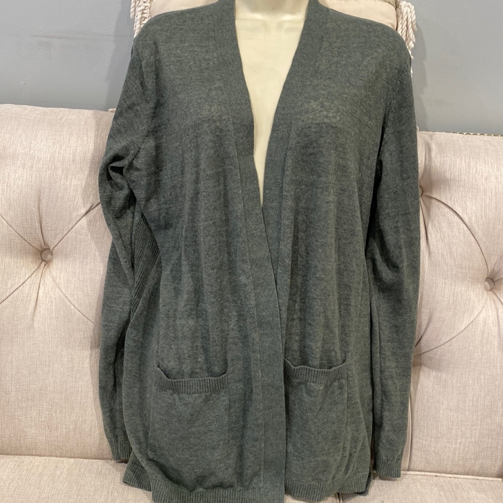 GAP long fine knit lots linen mix cardigan jacket with pockets green size M